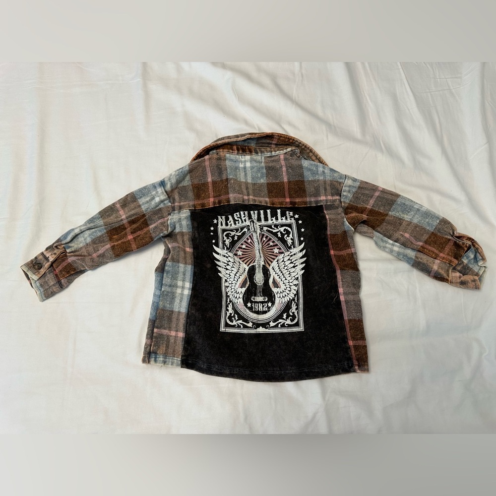 Tullabee Nashville 1982 Guitar and Wings Flannel Button Front Shirt 18-24M